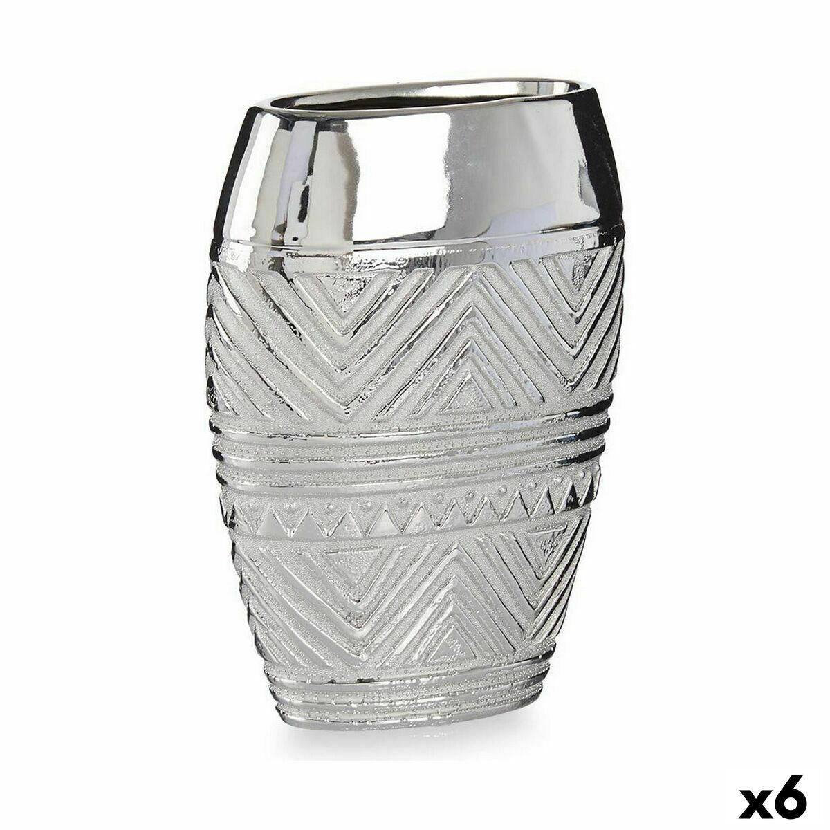 Vase Bredde Sølvfarvet Keramik 9,5 x 26,5 x 19,5 cm (6 enheder)