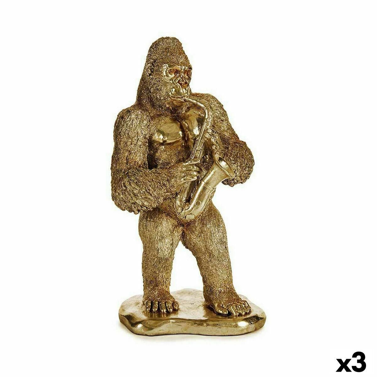 Dekorativ figur Gorilla Saxofon Gylden 18,5 x 38,8 x 22 cm (3 enheder)