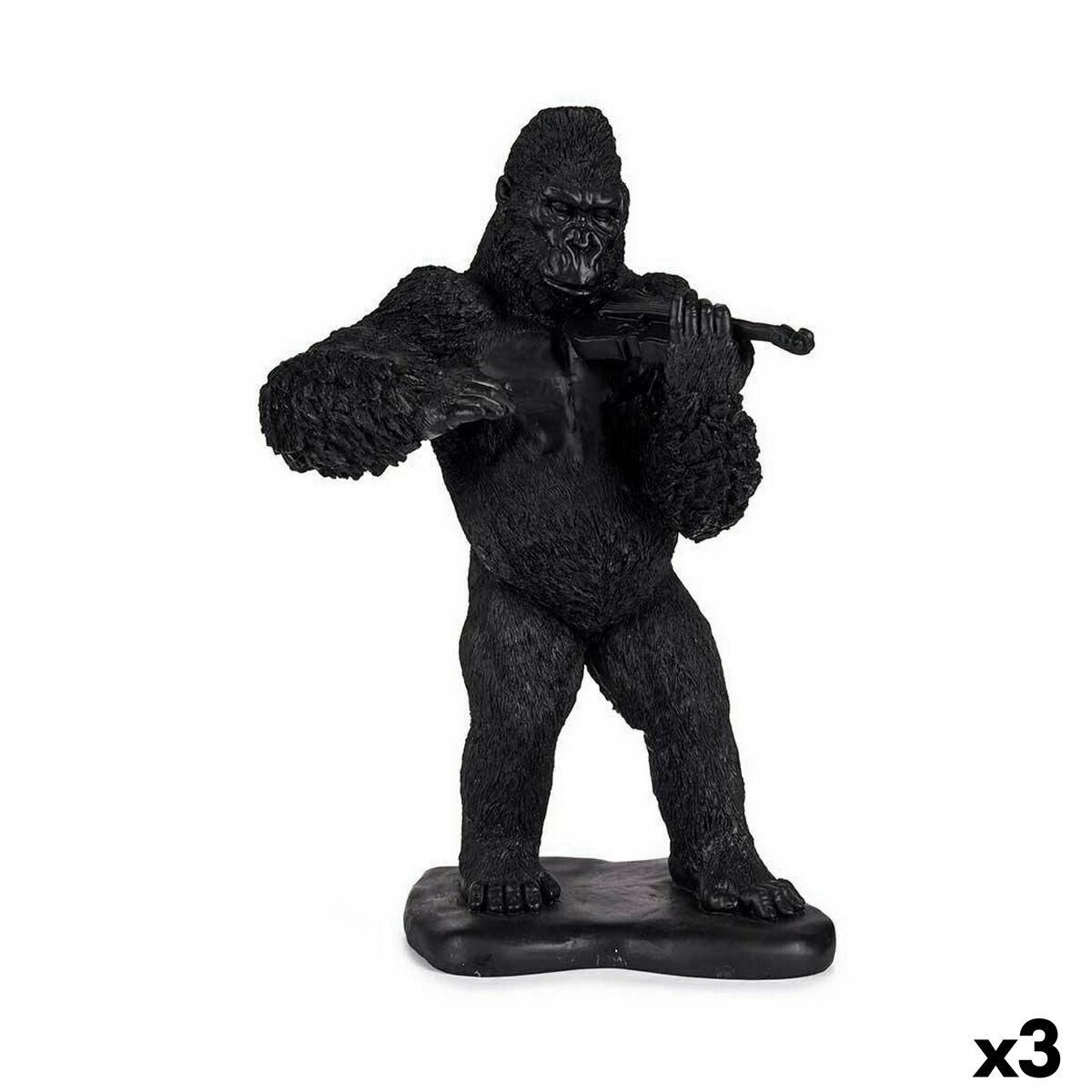 Dekorativ figur Gorilla Violin Sort 17 x 41 x 30 cm (3 enheder)