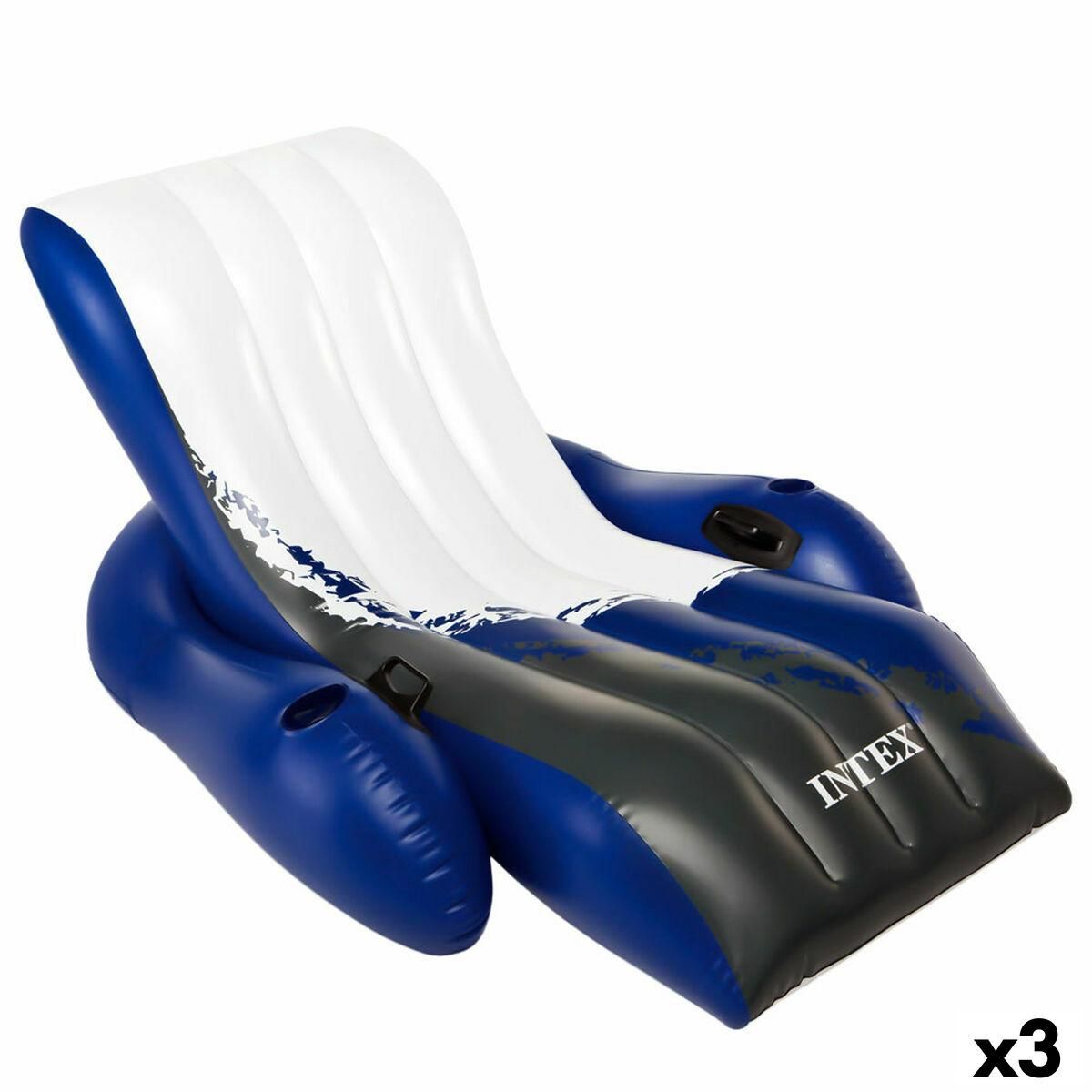 Oppustelig poolstol Intex Floating Recliner Blå Hvid 180,3 x 66 x 134,6 cm (3 enheder)