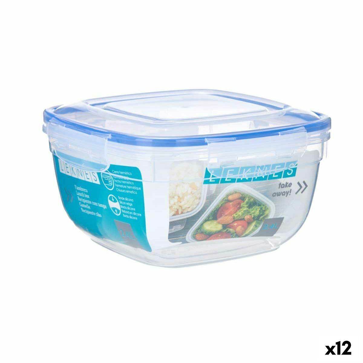 Hermetisk madkasse Firkantet Gennemsigtig Plastik 2,4 L 20 x 11 x 20 cm (12 enheder)