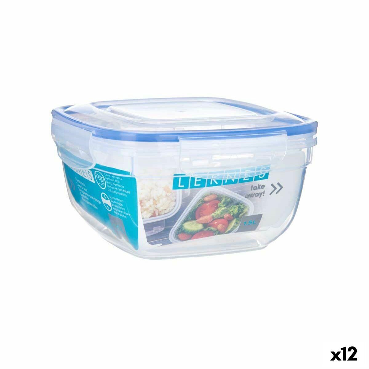 Hermetisk madkasse Firkantet Gennemsigtig polypropylen 1,5 L 17 x 10 x 17 cm (12 enheder)