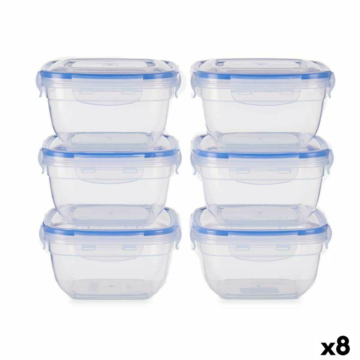 Madkassesæt Hermetisk Blå Gennemsigtig Plastik 900 ml 14,5 x 8,5 x 14,5 cm (8 enheder)