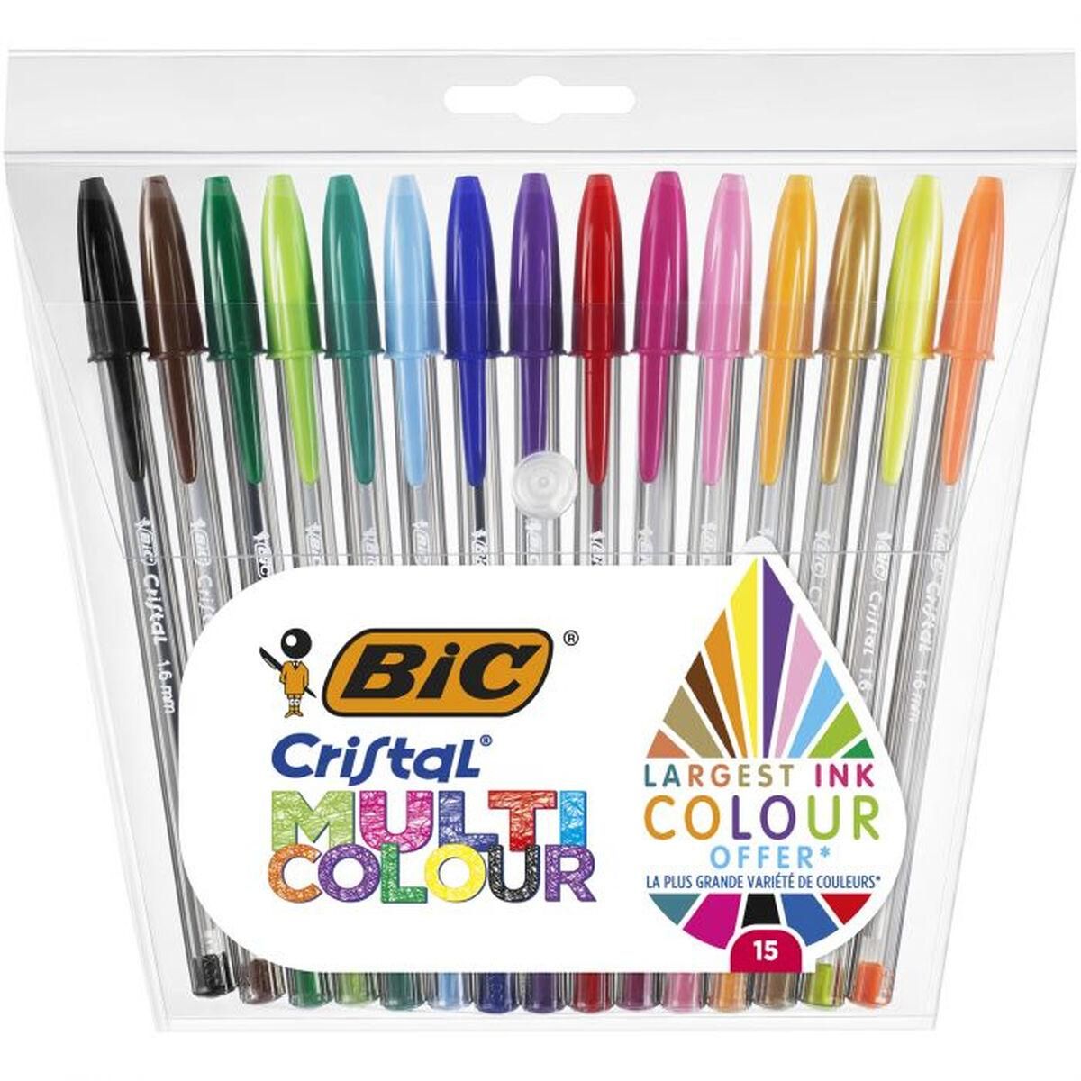 Sæt med Kuglepenne Bic Cristal Multicolor 15 Dele Multifarvet 0,42 mm (15 Dele)