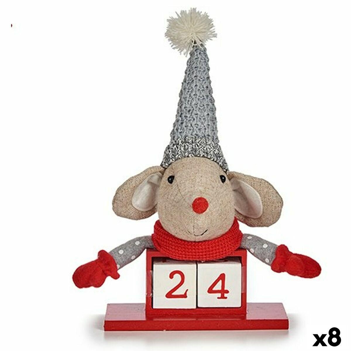 Dekorativ figur Mus Kalender Rød Grå Træ 20 x 11 x 20 cm (8 enheder)