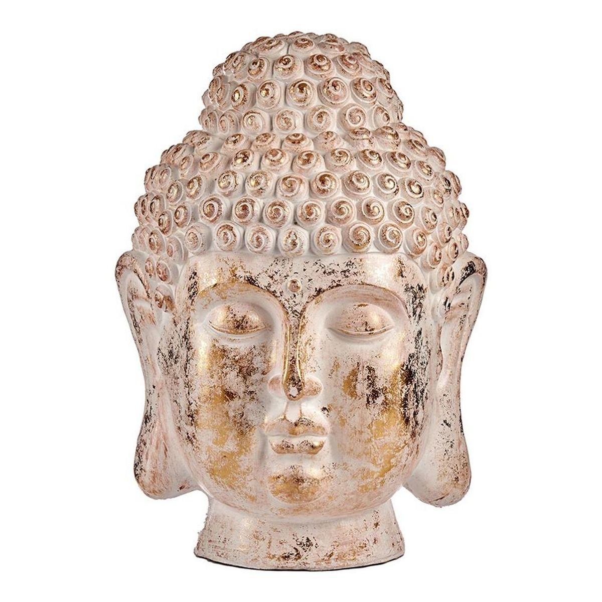 Dekorativ havefigur Buddha Hoved Hvid/Guld Polyesterharpisk (45,5 x 68 x 48 cm)