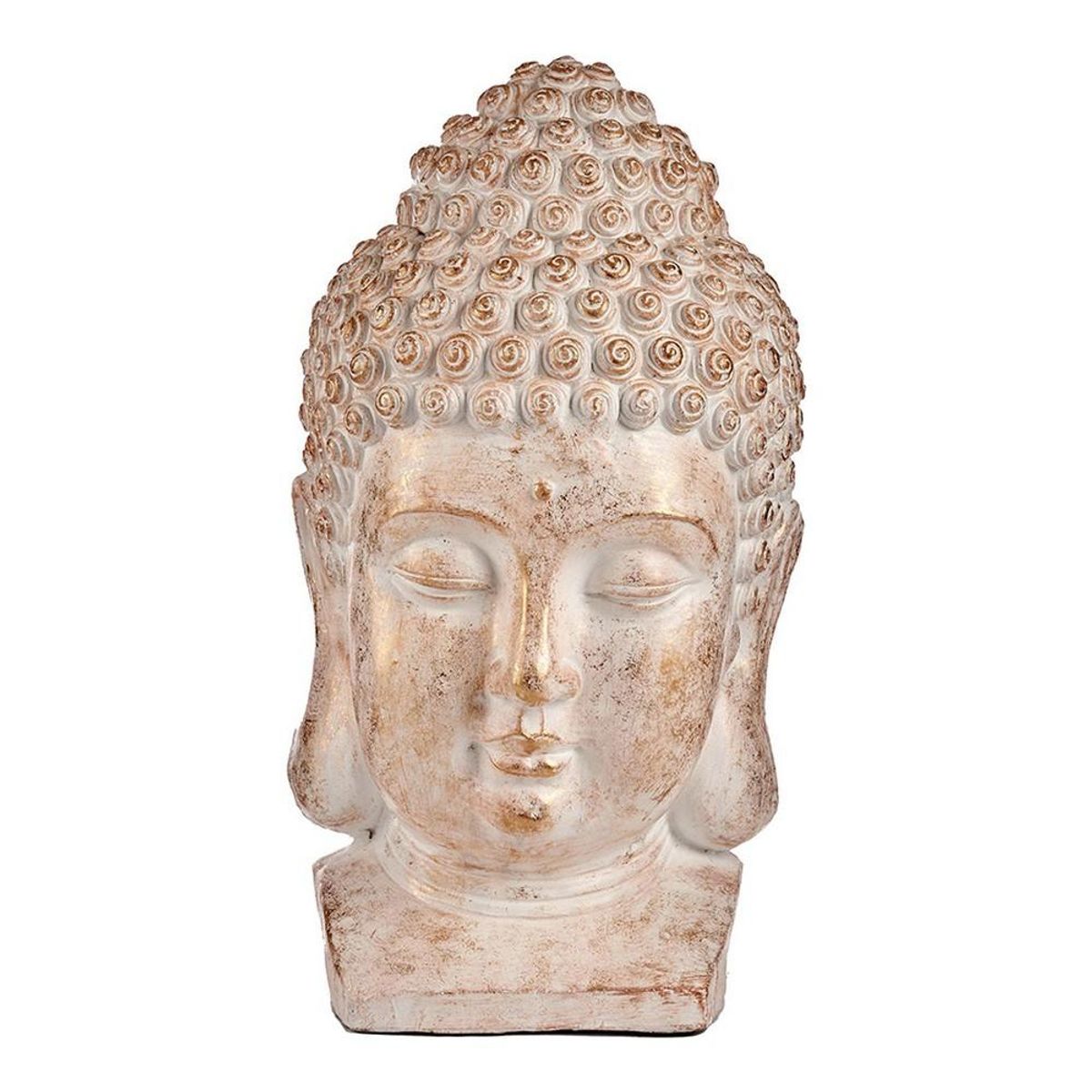 Dekorativ havefigur Buddha Hoved Hvid/Guld Polyesterharpisk (35 x 65,5 x 38 cm)