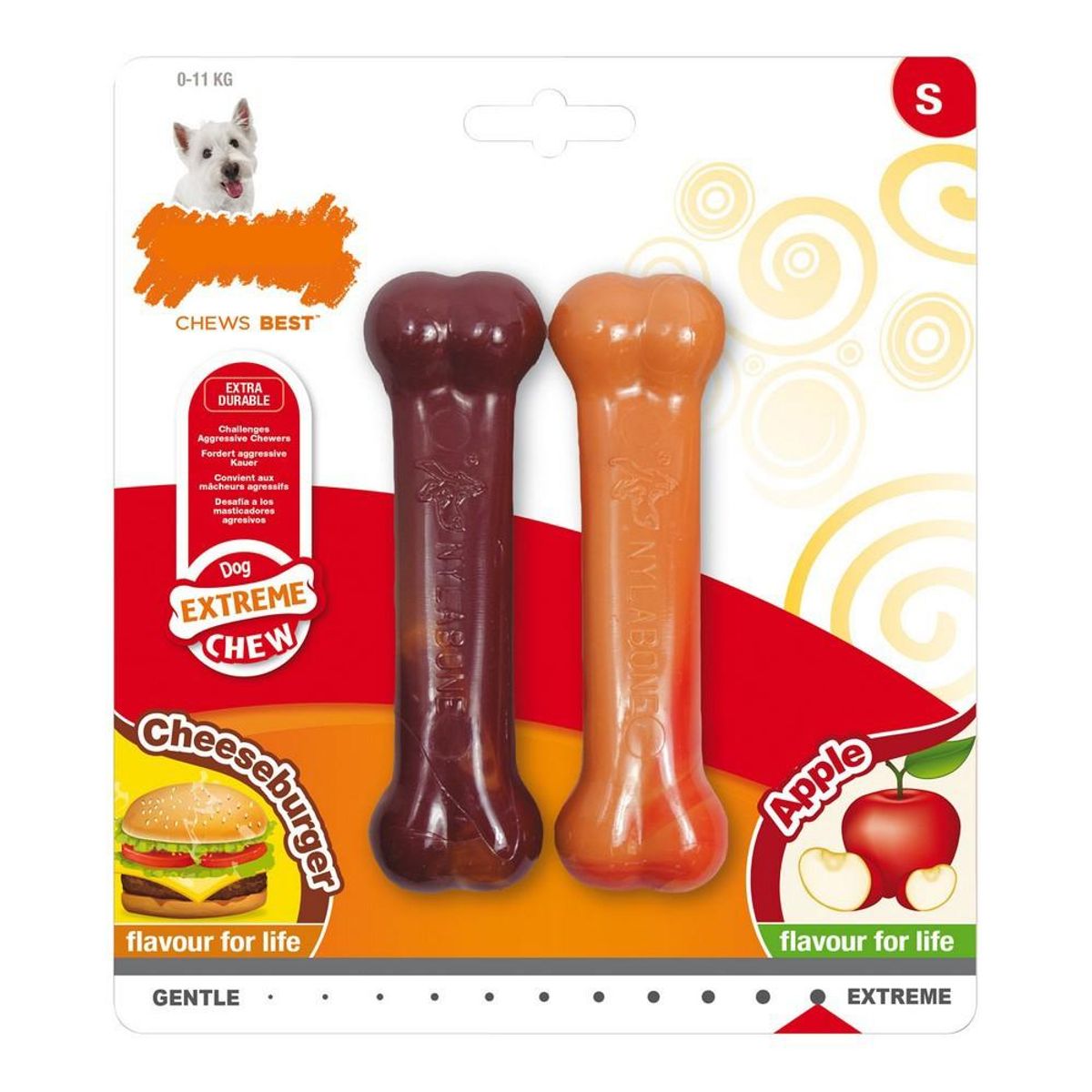 Hund Bidering Nylabone Extreme Chew Twin Æble Ost Burger Størrelse S Nylon (2 stk)