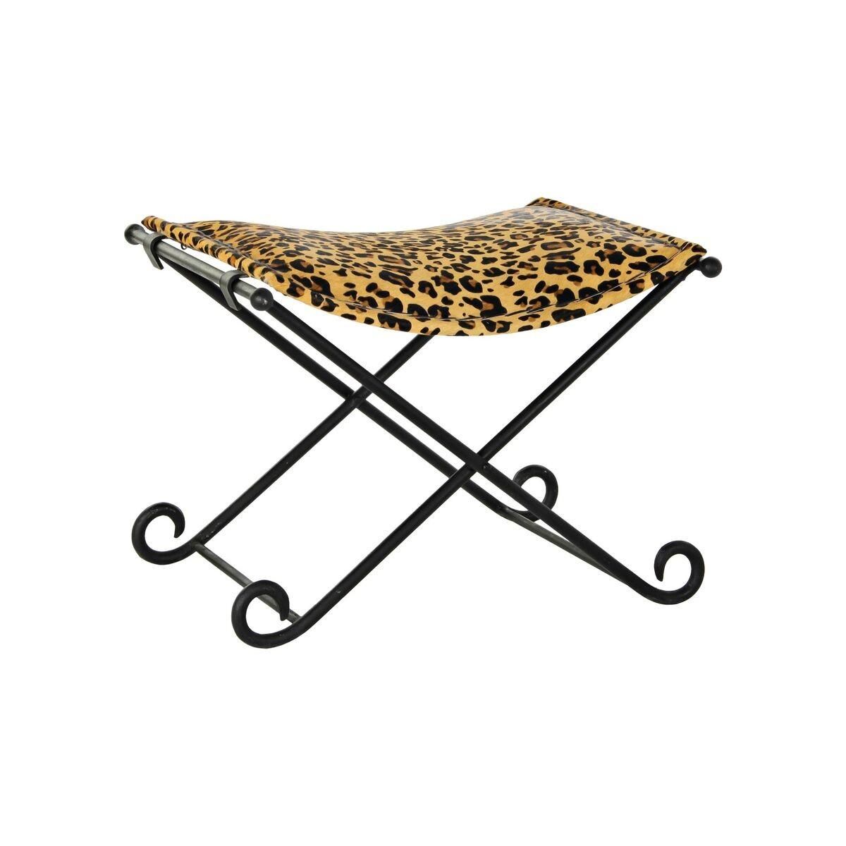 Fodstøtte Sort Metal Brun Læder Leopard (55 x 45 x 41 cm)