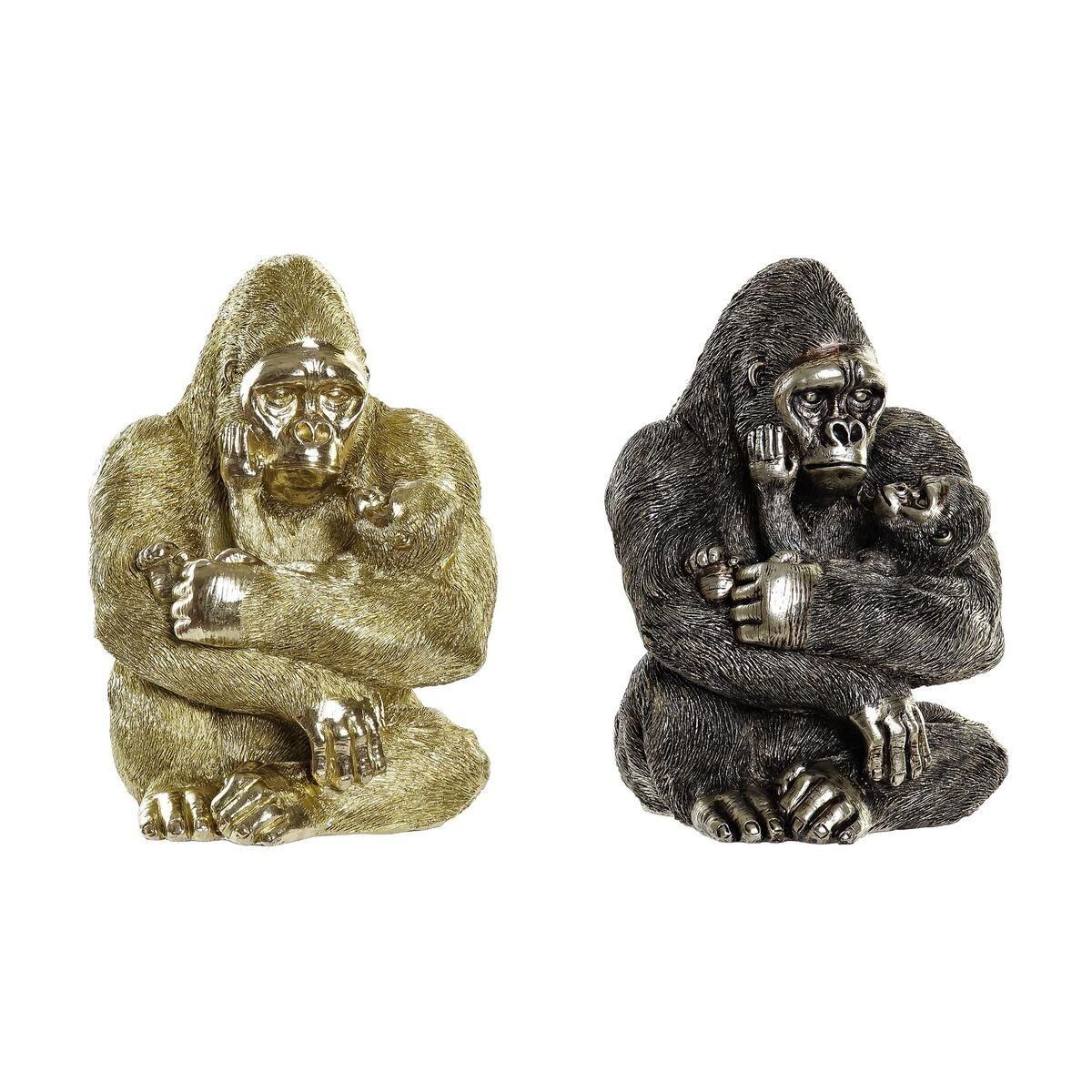 Dekorativ figur 22 x 23,5 x 31 cm Sølvfarvet Gylden Kolonistil Gorilla (2 enheder)