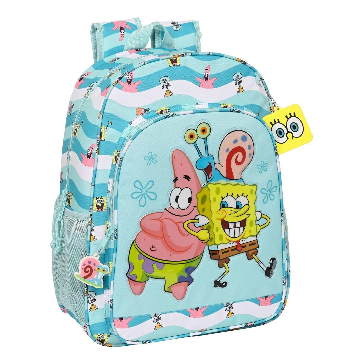 Skoletaske Spongebob Stay positive Blå Hvid (33 x 42 x 14 cm)