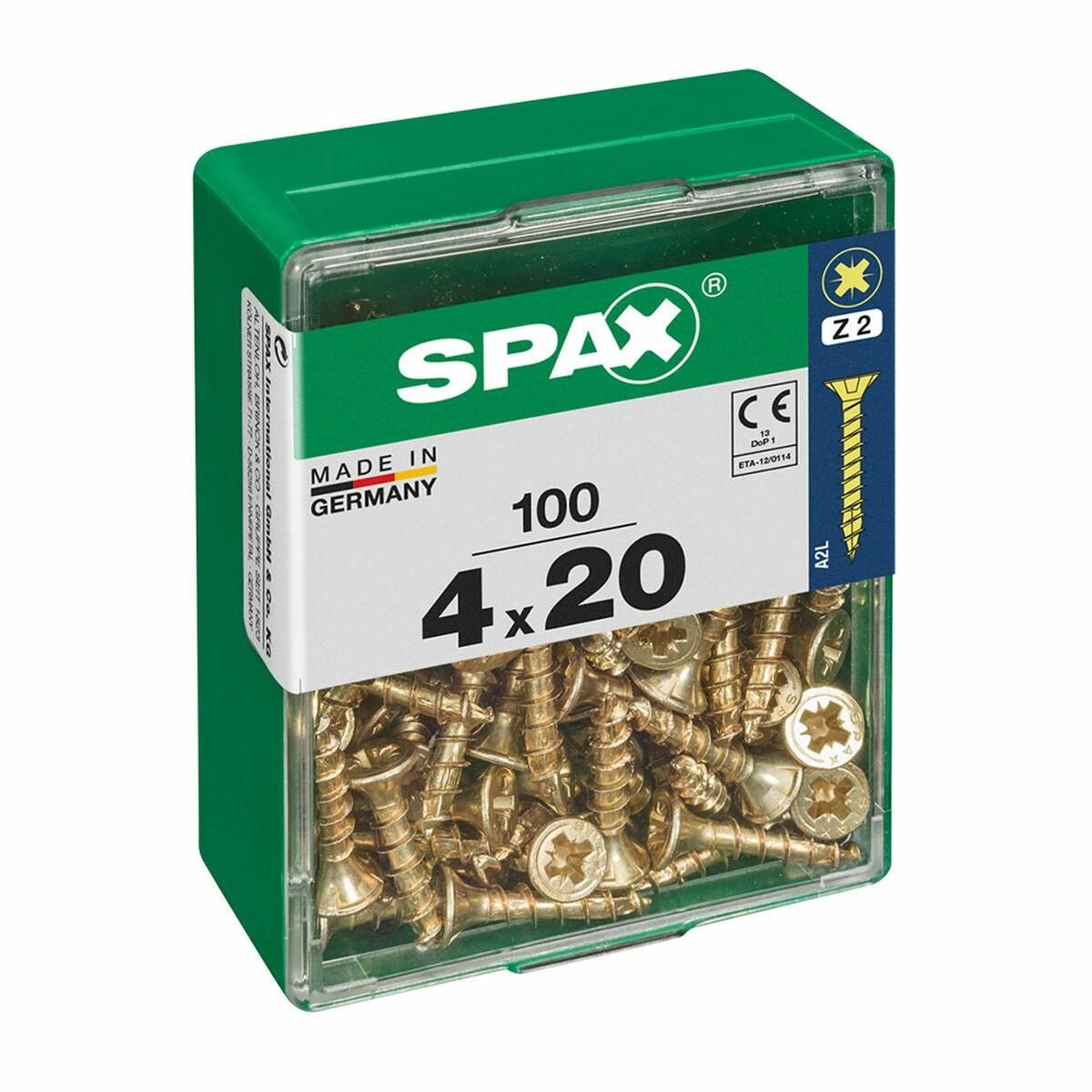 Æske med skruer SPAX Yellox Træ Fladt hoved 100 Dele (4 x 20 mm)