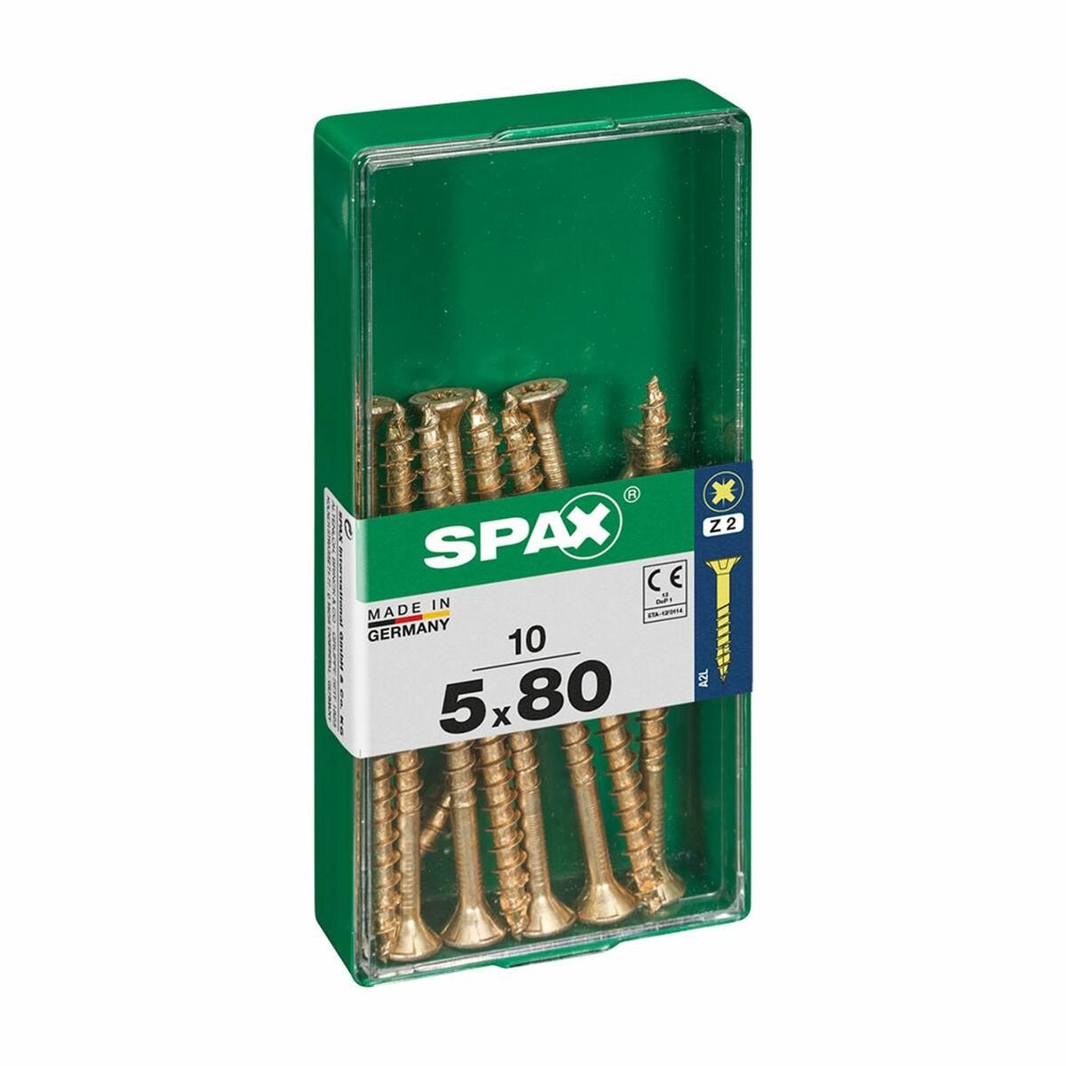 Æske med skruer SPAX Yellox Træ Fladt hoved 10 Dele (5 x 80 mm)