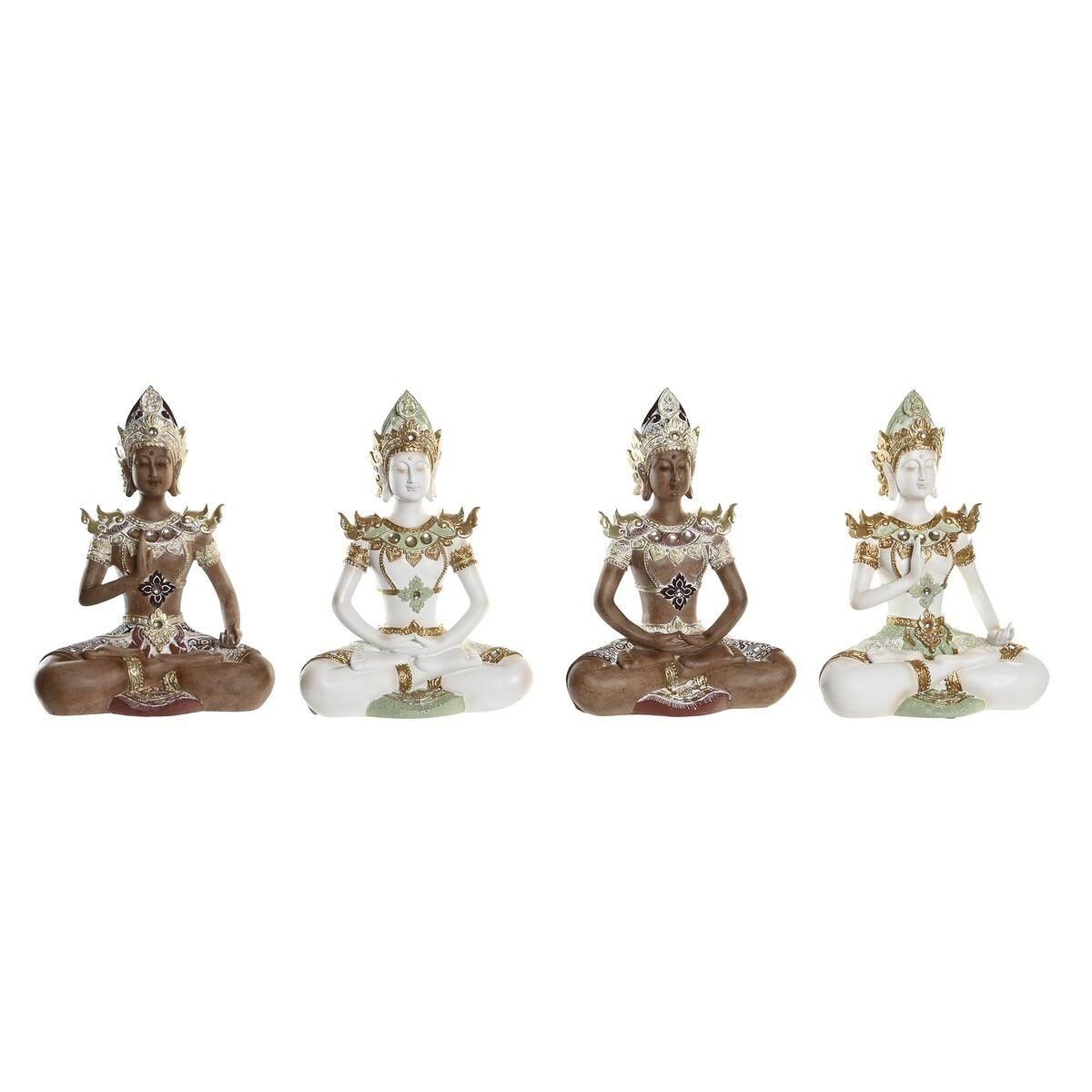 Dekorativ figur 20,5 x 10,5 x 28,5 cm Brun Buddha Hvid Orientalsk (4 Dele)