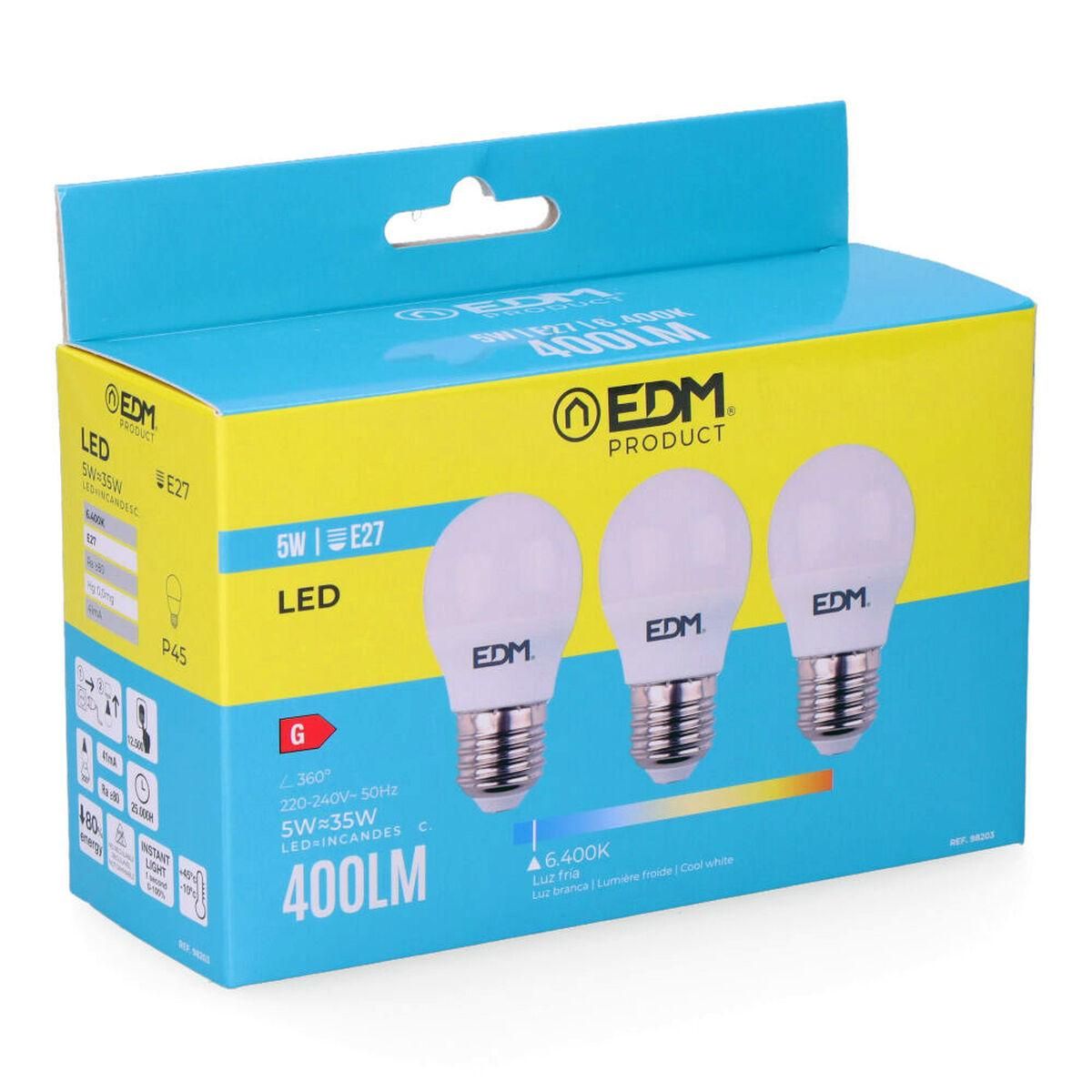 Pack of 3 LED bulbs EDM G 5 W E27 400 lm Ø 4,5 x 8 cm (6400 K)