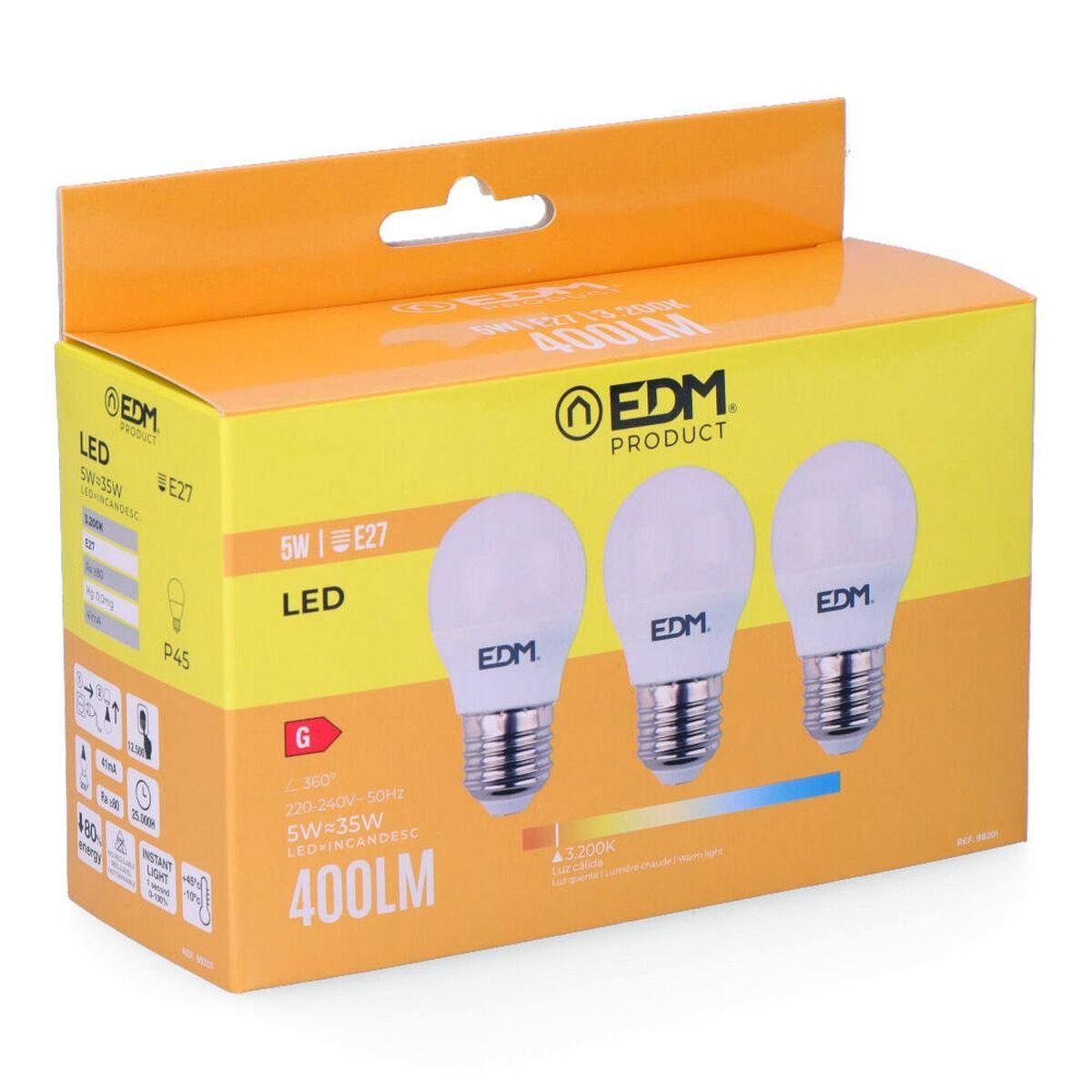 Pack of 3 LED bulbs EDM G 5 W E27 Ø 4,5 x 8 cm (3200 K)