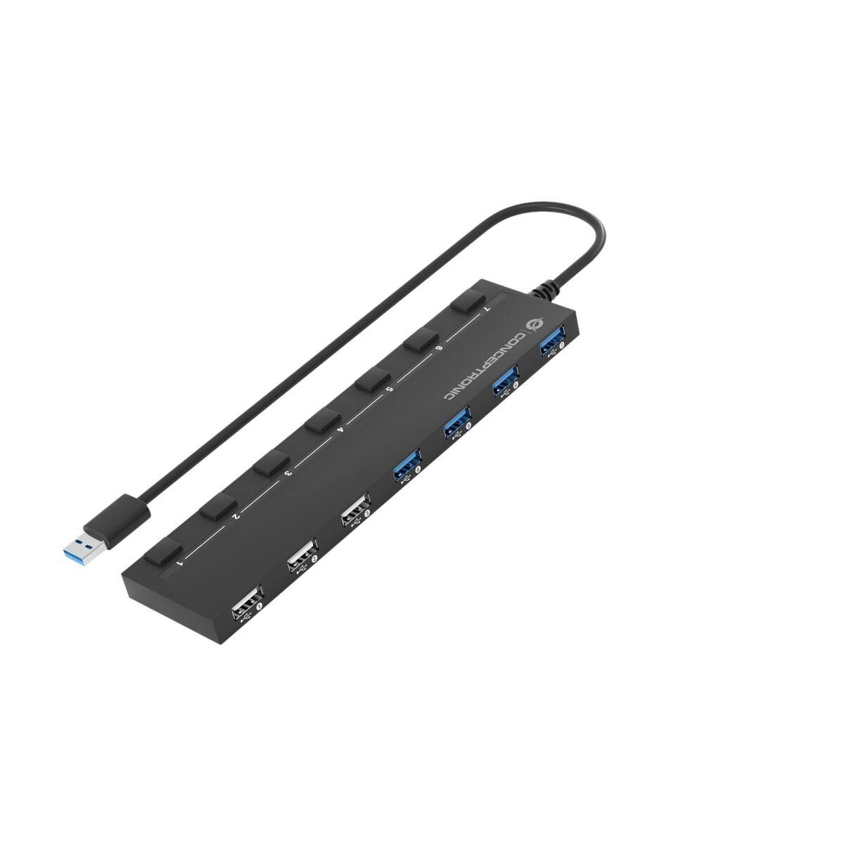 USB Hub Conceptronic HUBBIES09BP Sort 7 i 1