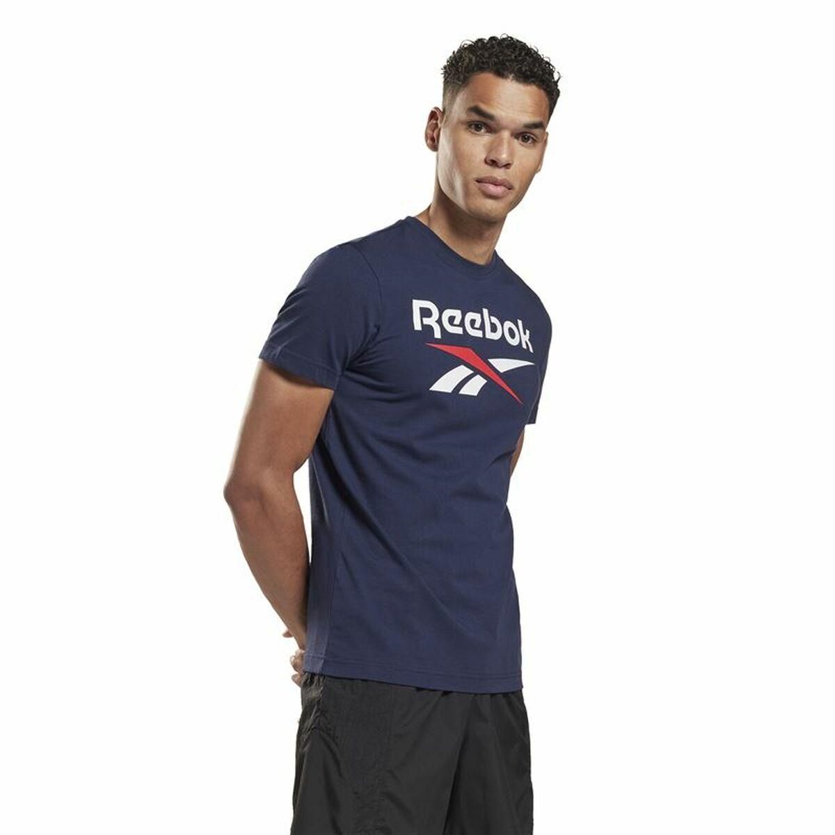 Kortærmet T-shirt til Mænd Reebok Big Logo Mørkeblå XL