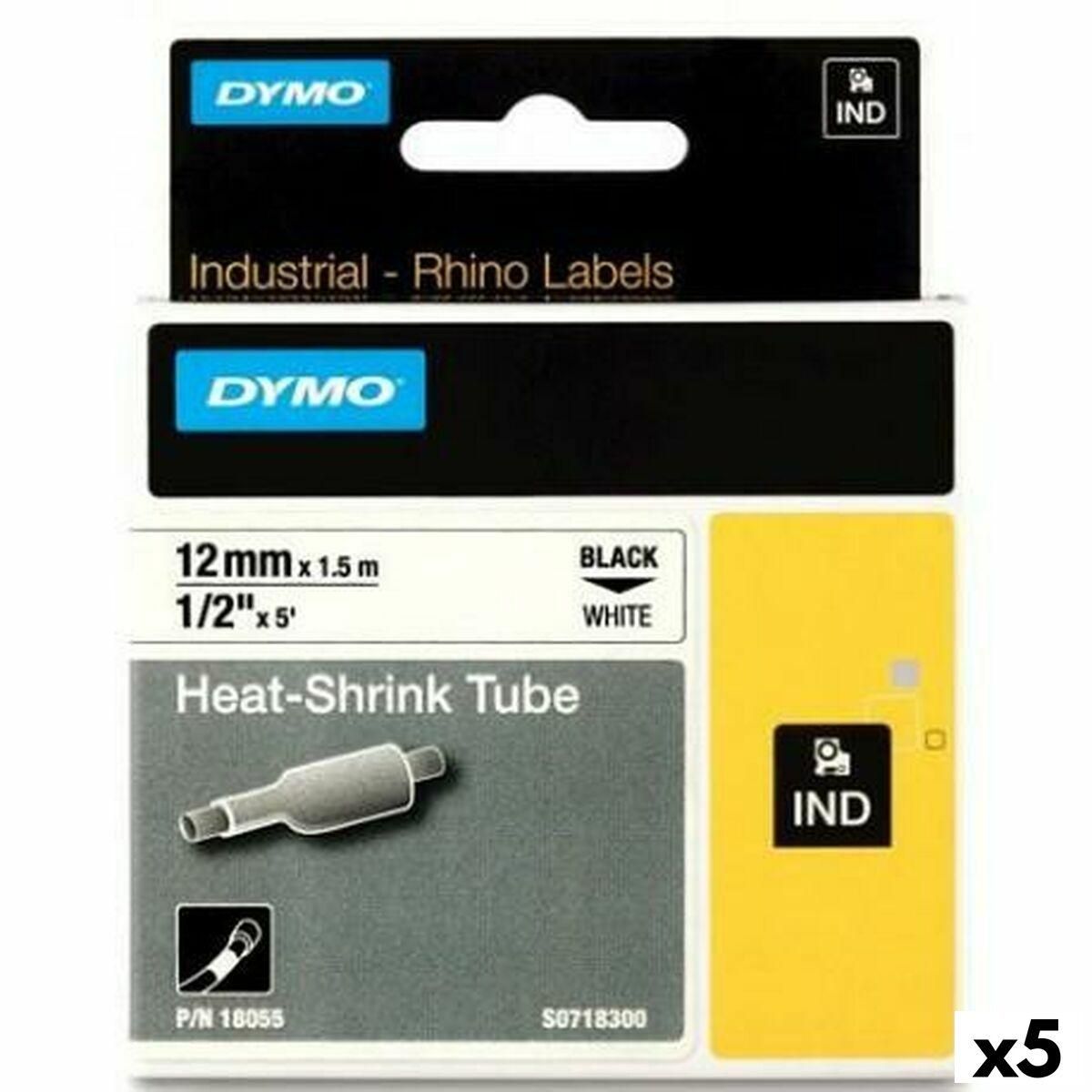 Lamineret tape til mærkningsmaskiner Rhino Dymo ID1-12 Hvid Sort 12 x 1,5 mm (5 enheder)