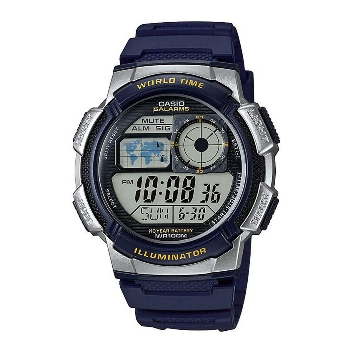 Herreur Casio WORLD TIME ILLUMINATOR - 5 ALARMS, 10 YEAR BATTERY Sort Grå (Ø 40 mm) (Ø 43 mm)