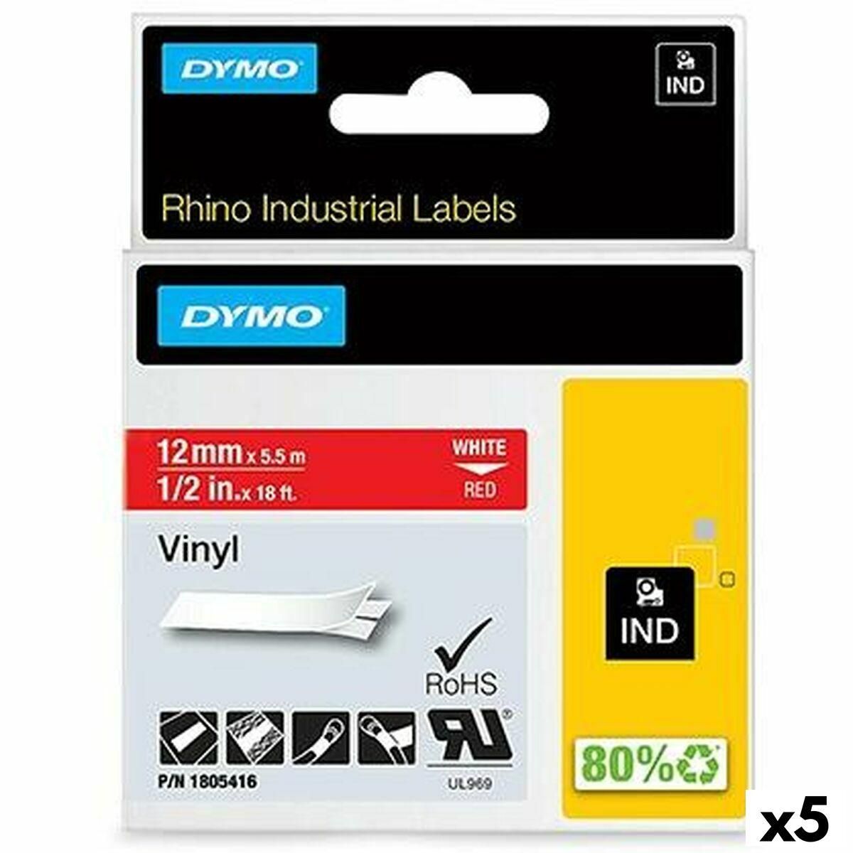 Lamineret tape til mærkningsmaskiner Rhino Dymo ID1-12 12 x 5,5 mm Rød Hvid Lim Auto selvklæbende (5 enheder)