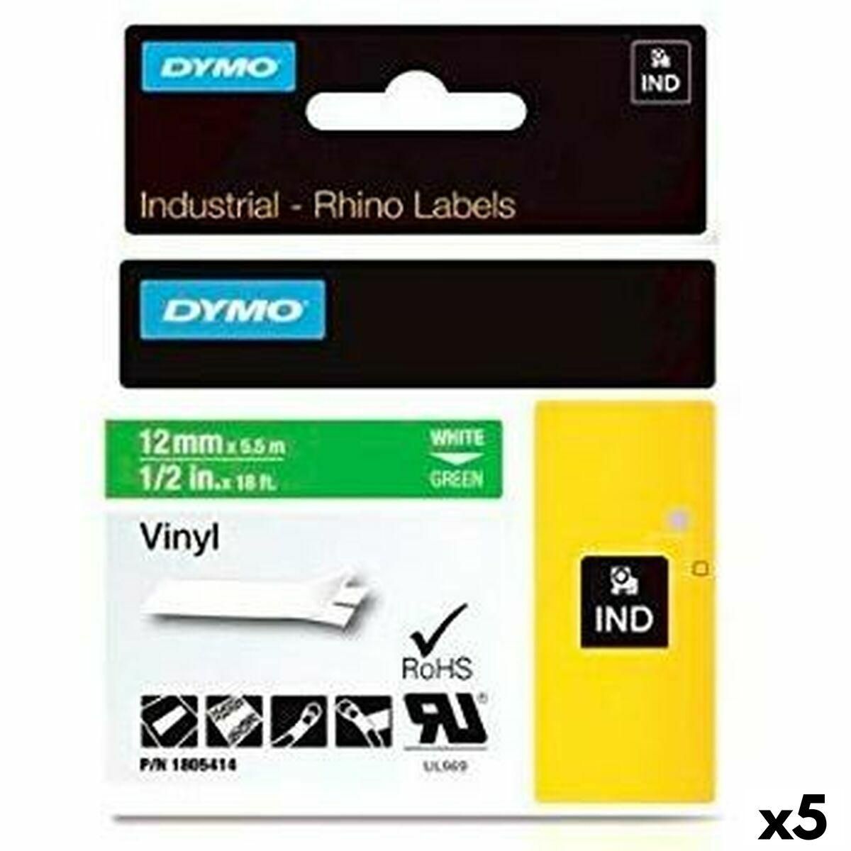 Lamineret tape til mærkningsmaskiner Rhino Dymo ID1-12 12 x 5,5 mm Hvid Grøn Lim Auto selvklæbende (5 enheder)