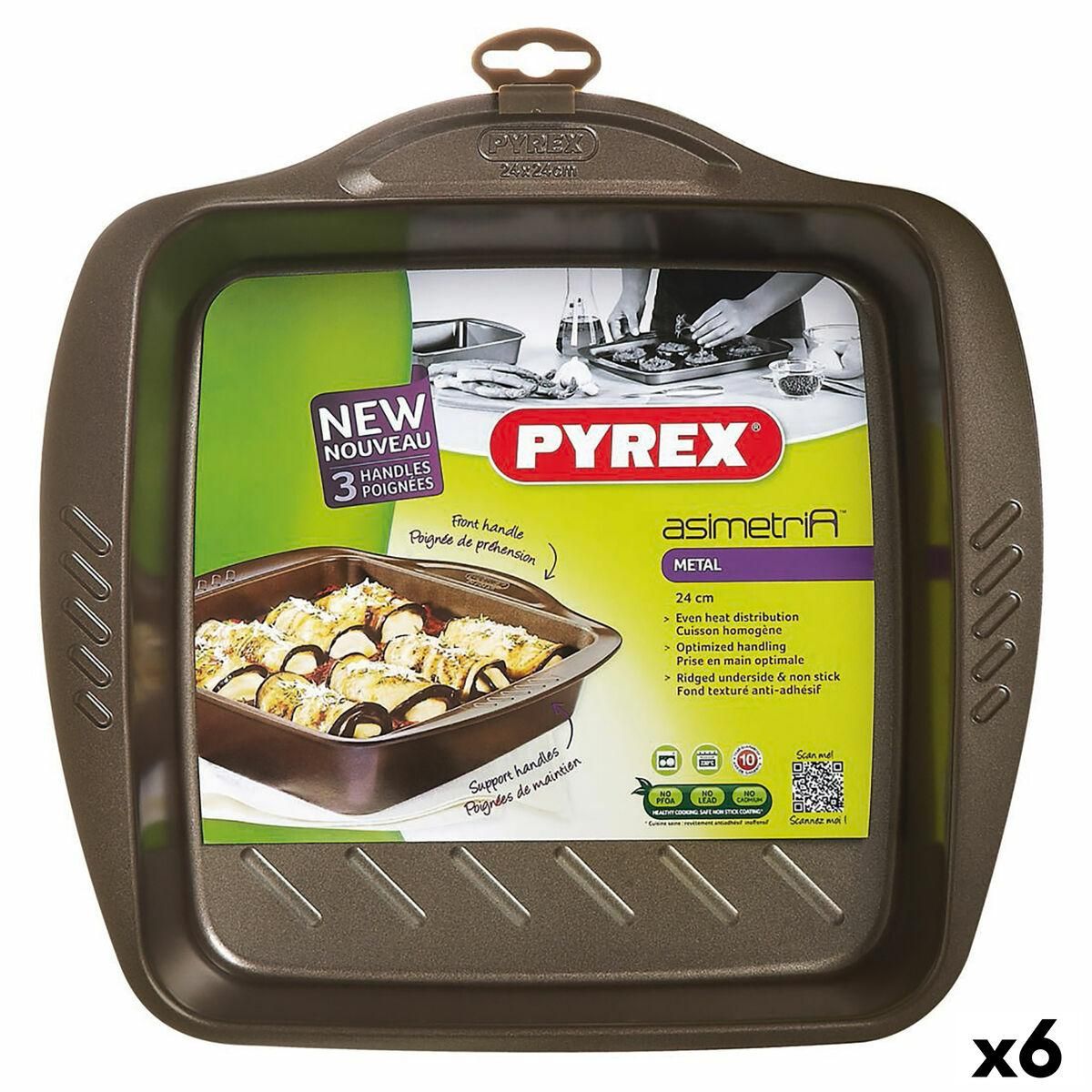 Bageform Pyrex Asimetria Firkantet Sort Metal 24 x 24 cm (6 enheder)