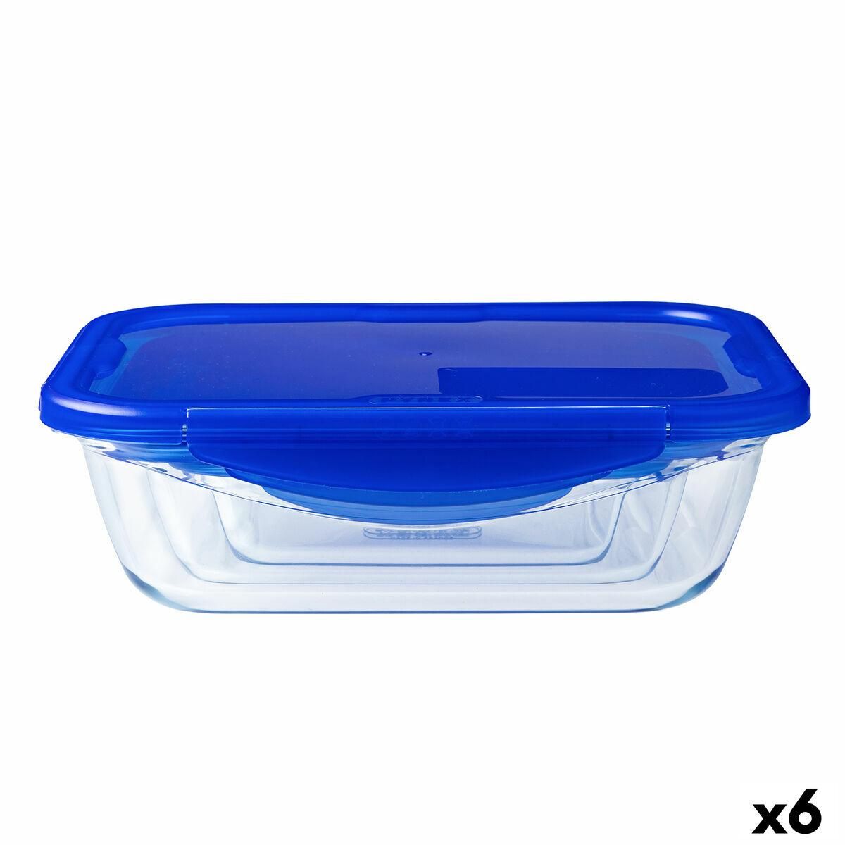 Hermetisk madkasse Pyrex Cook & Go 20,5 x 15,5 x 6 cm Blå 800 ml Glas (6 enheder)