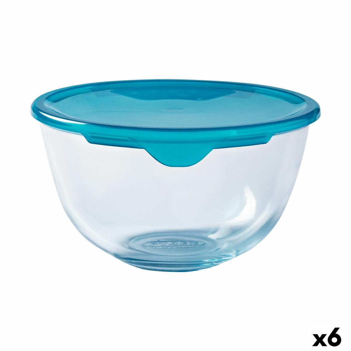 Rund madkasse med låg Pyrex Cook & Store Blå 15 x 15 x 8 cm 500 ml Silikone Glas (6 enheder)