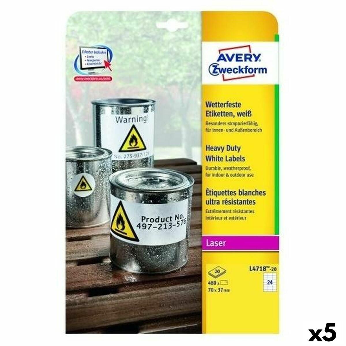 Printer labels Avery L4718 20 Ark 99,1 x 139 mm (5 enheder)