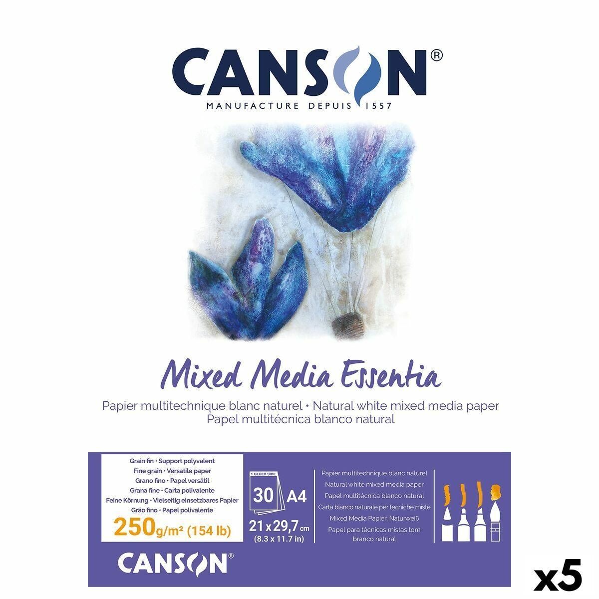 Tegneblok Canson Mixed Media Essentia Hvid Hvid Natur A4 30 Ark (5 enheder)