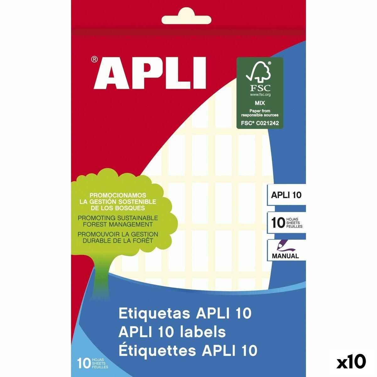 Selvklæbende etiketter Apli Hvid Papir 10 Ark 8 x 20 mm (10 enheder)