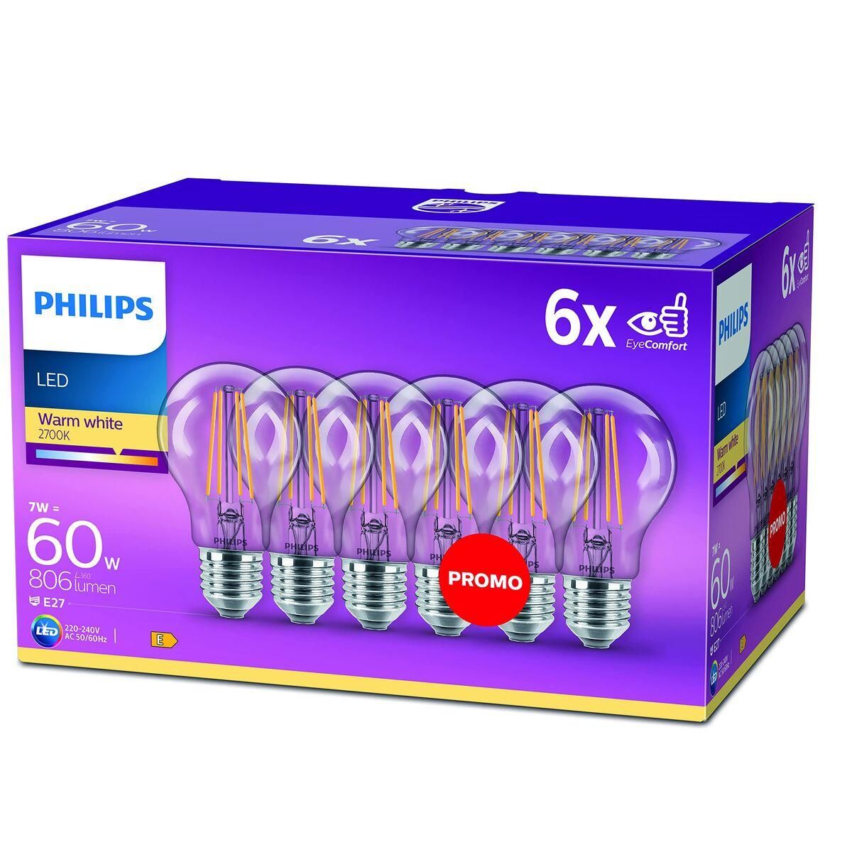 LED-lampe Philips Bombilla Gennemsigtig E 60 W (2700k)