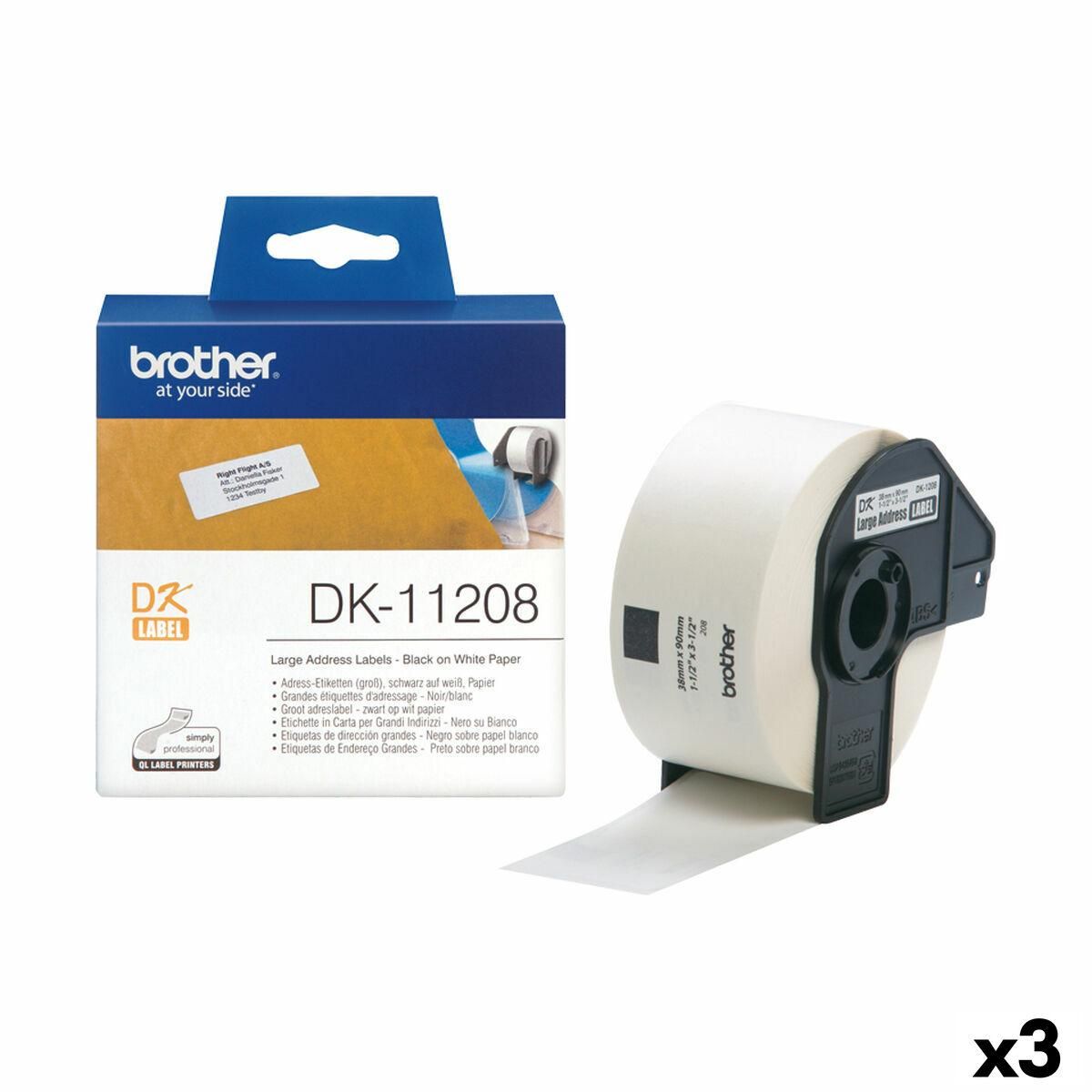 Printer labels Brother DK-11208 Hvid/Sort 38 X 90 mm (3 enheder)