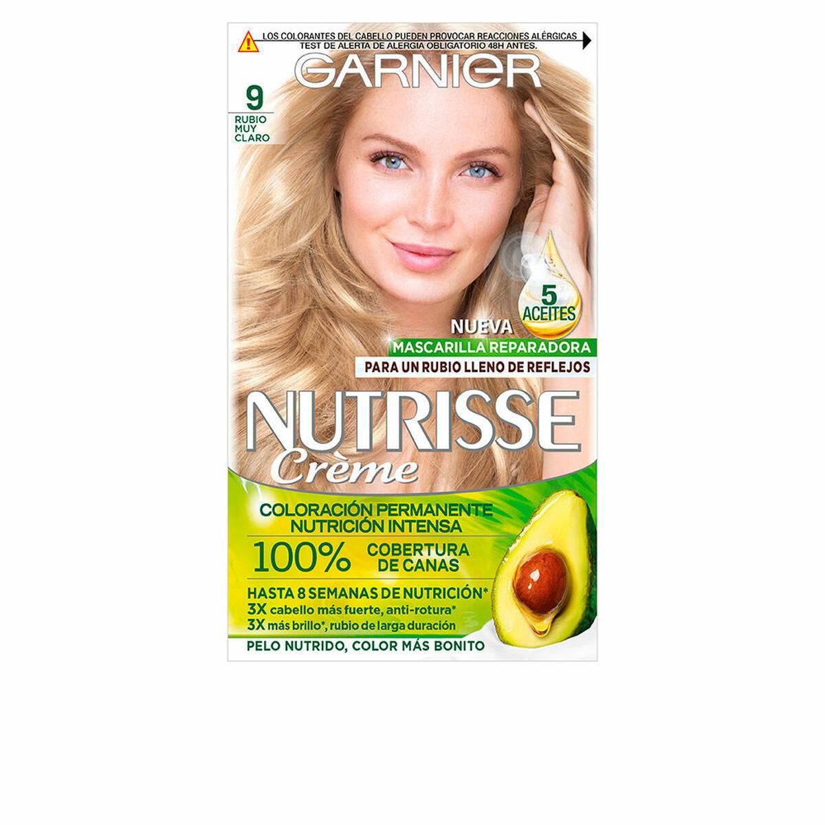 Permanent hårfarve - creme Garnier Nutrisse Nº 9.0-rubio muy claro (3 enheder)