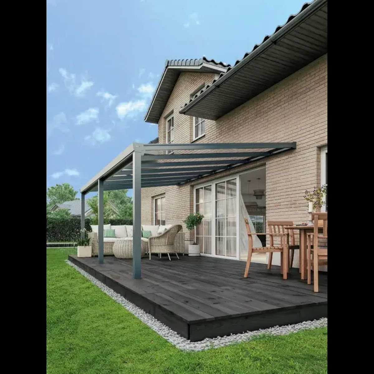 Terrasseoverdækning Alu Easy Polycarbonat Klar - 300x300cm - RAL7016 Antrasit