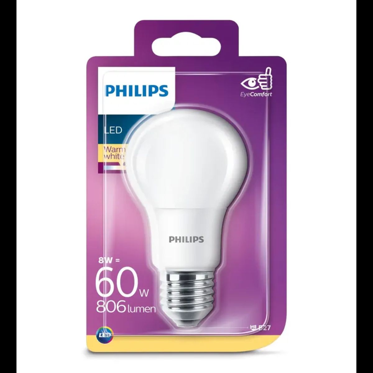 Philips LED Plast 60W standard varm hvid mat E27 ikke dæmpbar 1 stk - 8718696577073