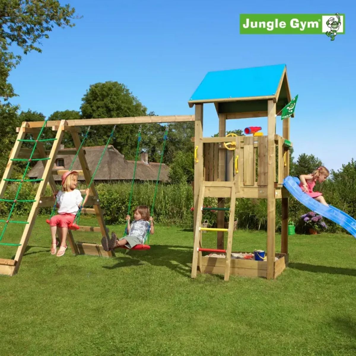 Jungle Gym Castle legetårn komplet inkl. climb module xtra og rutschebane - 804-280NCX