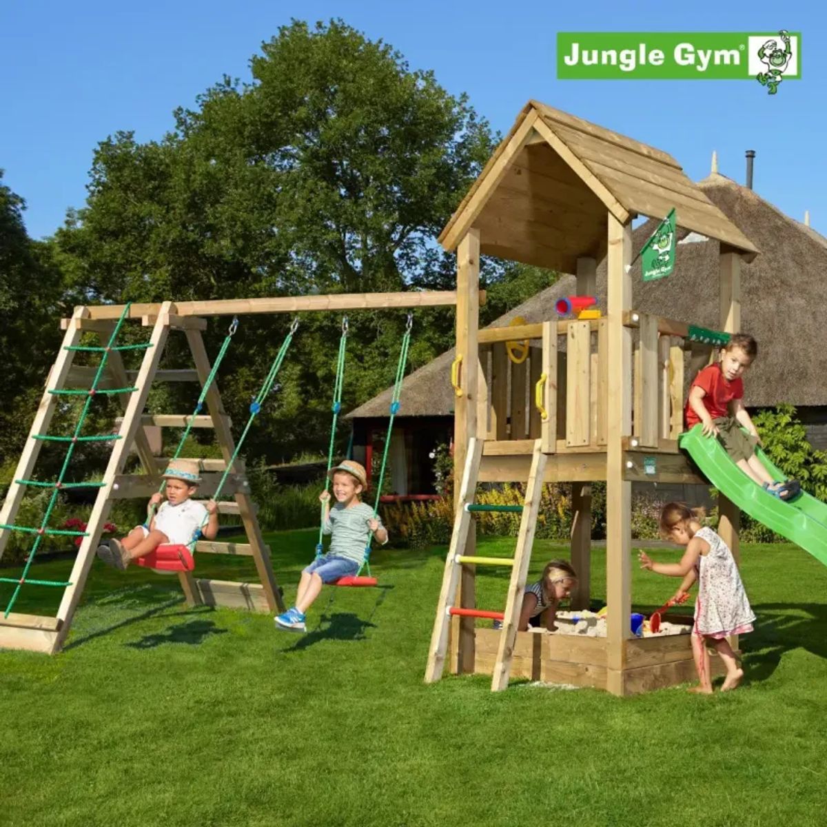 Jungle Gym Club legetårn komplet inkl. climb module xtra og rutschebane - 804-284NCX