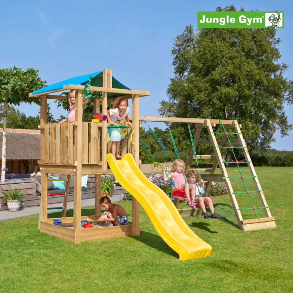 Jungle Gym Hut legetårn komplet inkl. climb module xtra og rutschebane - 804-282NCX