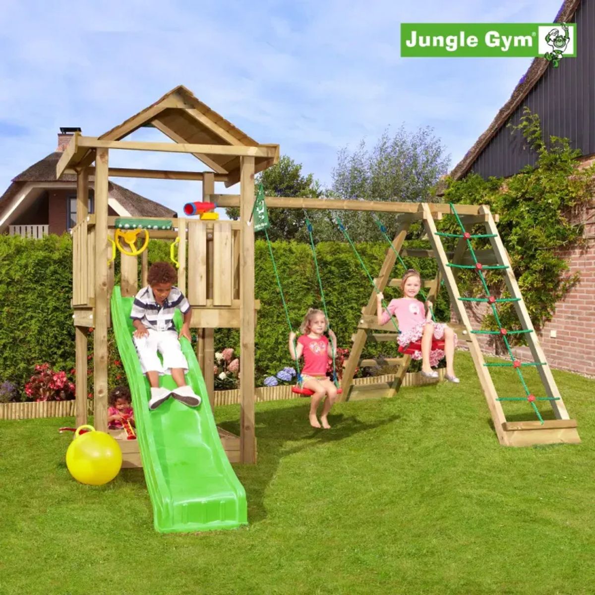 Jungle Gym House legetårn komplet inkl. climb module xtra ekskl. rutschebane - 804-312CB