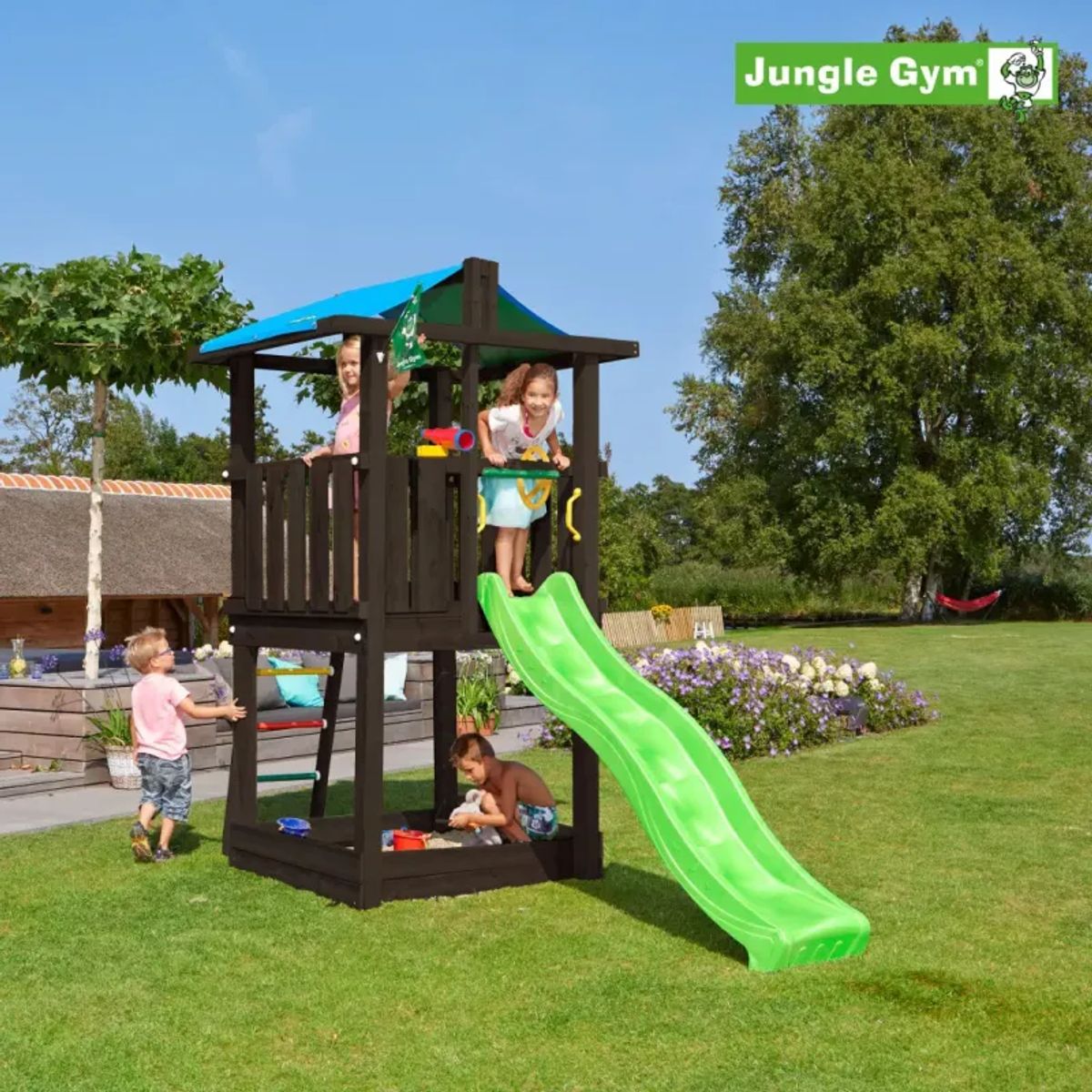 Jungle Gym Hut legetårn komplet inkl. rutschebane, grundmalet sort - 806-282