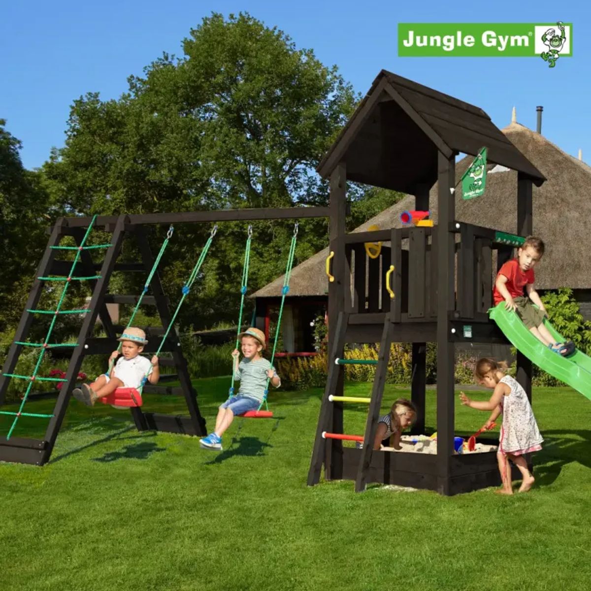 Jungle Gym Club legetårn komplet inkl. climb module xtra og rutschebane, grundmalet sort - 806-284CX