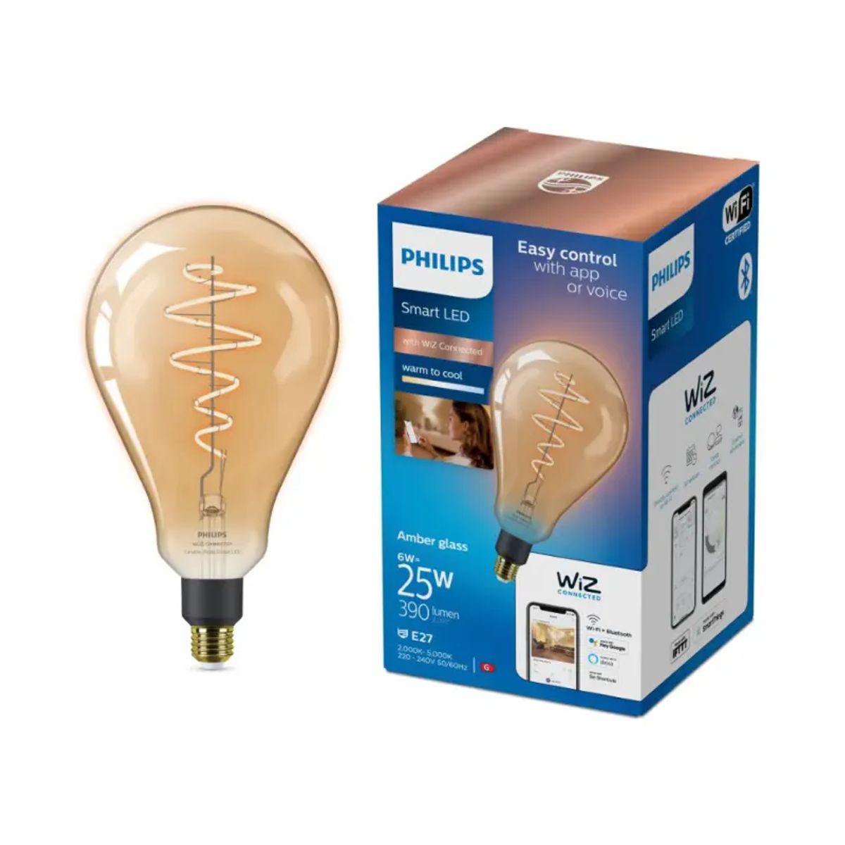 Philips Smart LED Tunable white - Filament PS160 E27, ravfarvet