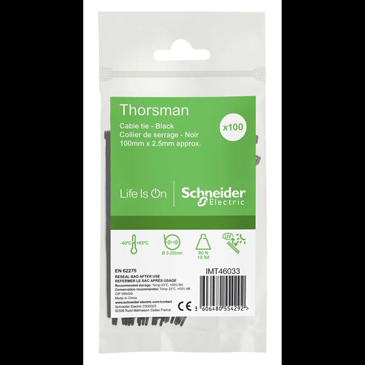 Thorsman Kabelbinder 100x2.5mm 100stk. Sort - Imt46033