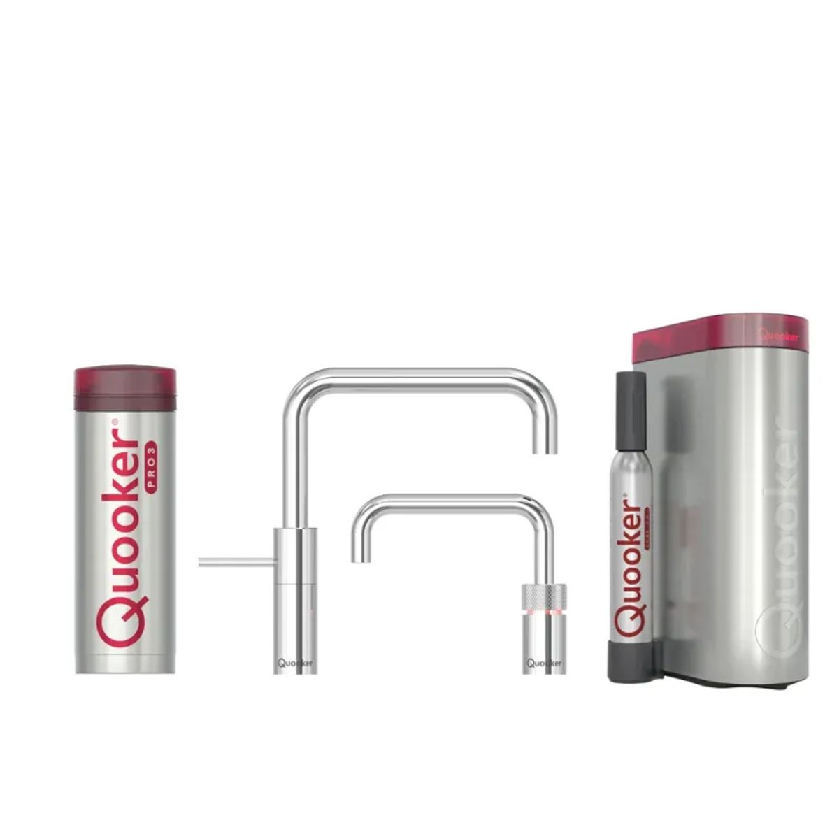 Quooker Twintaps Square Sæt M. 3l Krom Inkl. Pro3 & Cube Beholder