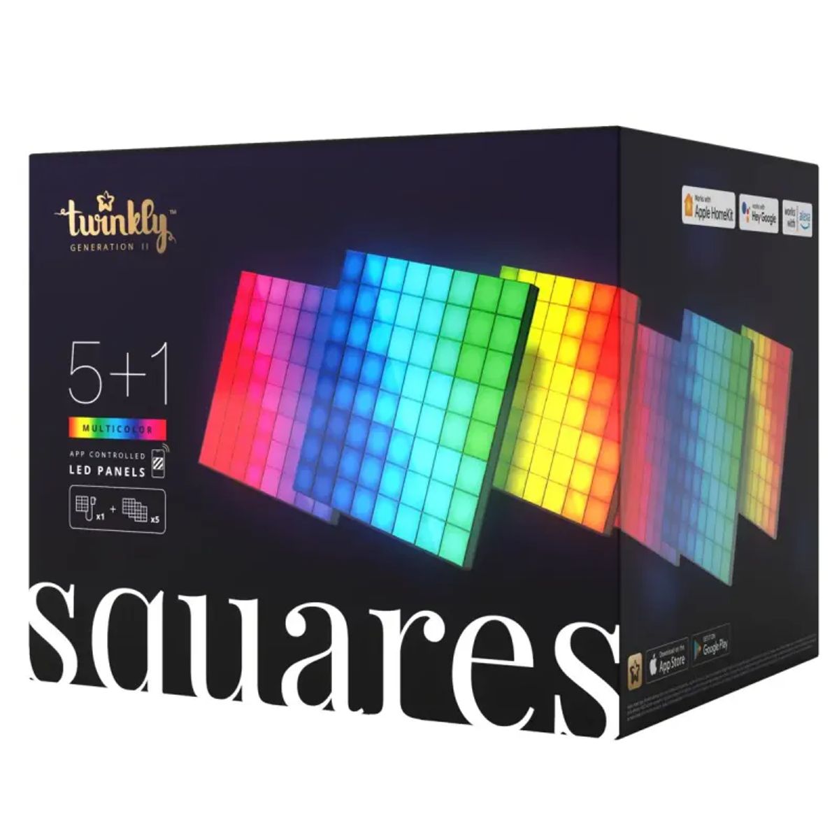 Twinkly Light Squares 6 Pak Lyspanel Startsæt Pixels RGB - 16x16 cm & 64LED pr panel