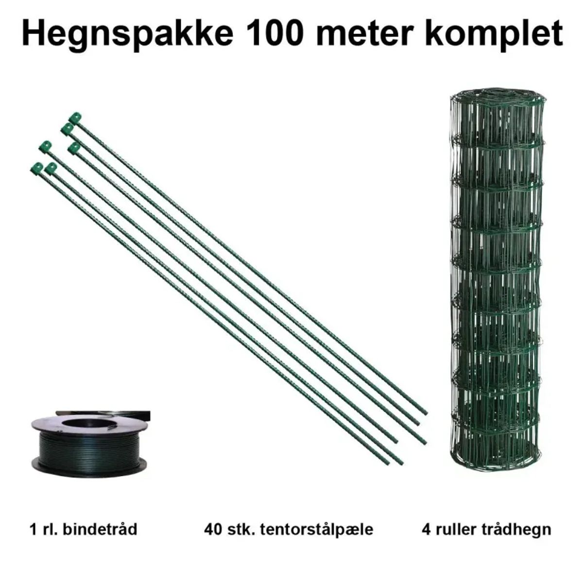 100 Meter Havehegn Inkl. 40 Stk. Tentorpæle Og 60 Meter Bindetråd - Maskestr. 10x10 Cm H:90 Cm