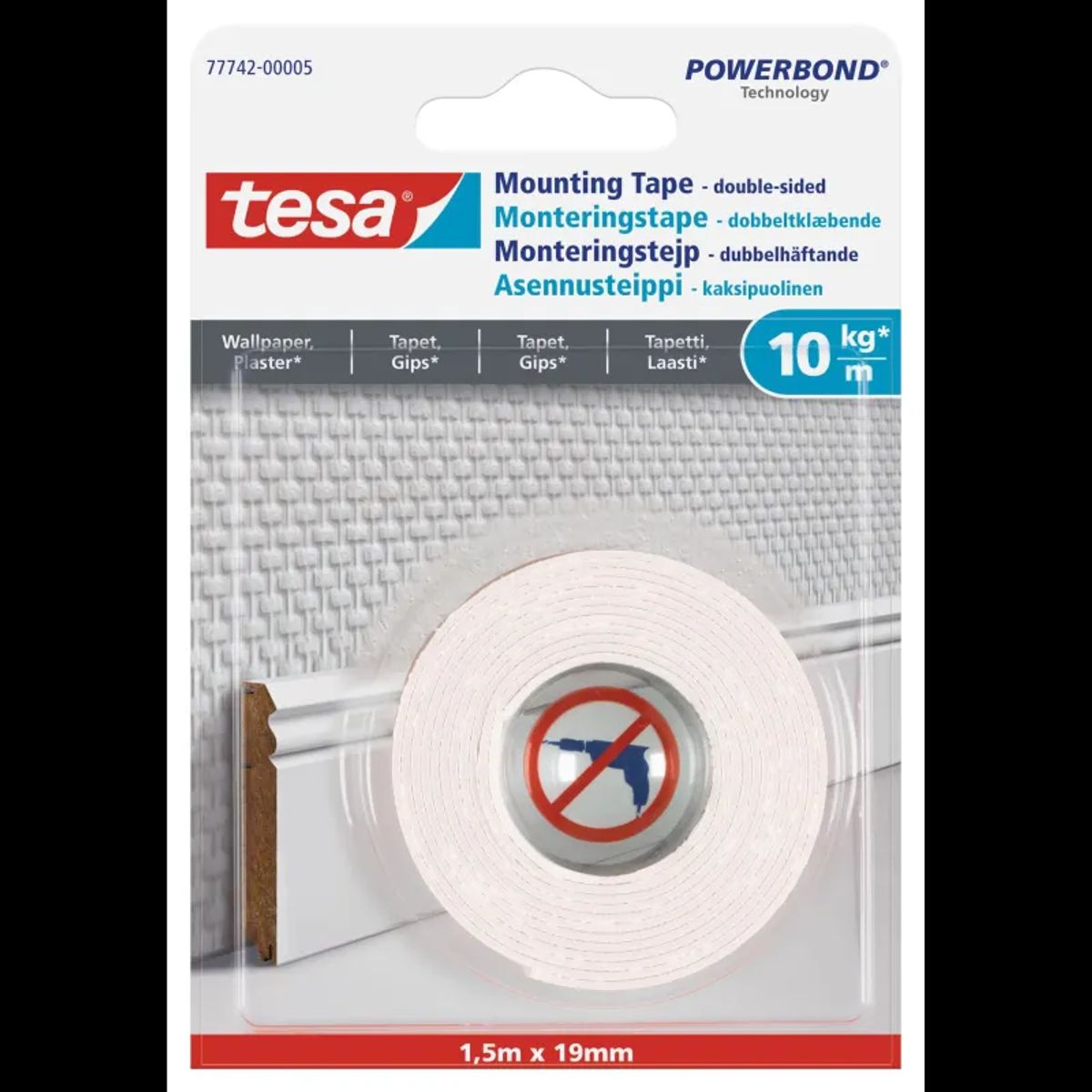 Tesa Monteringstape til tapet og puds (10 kg/m), rulle