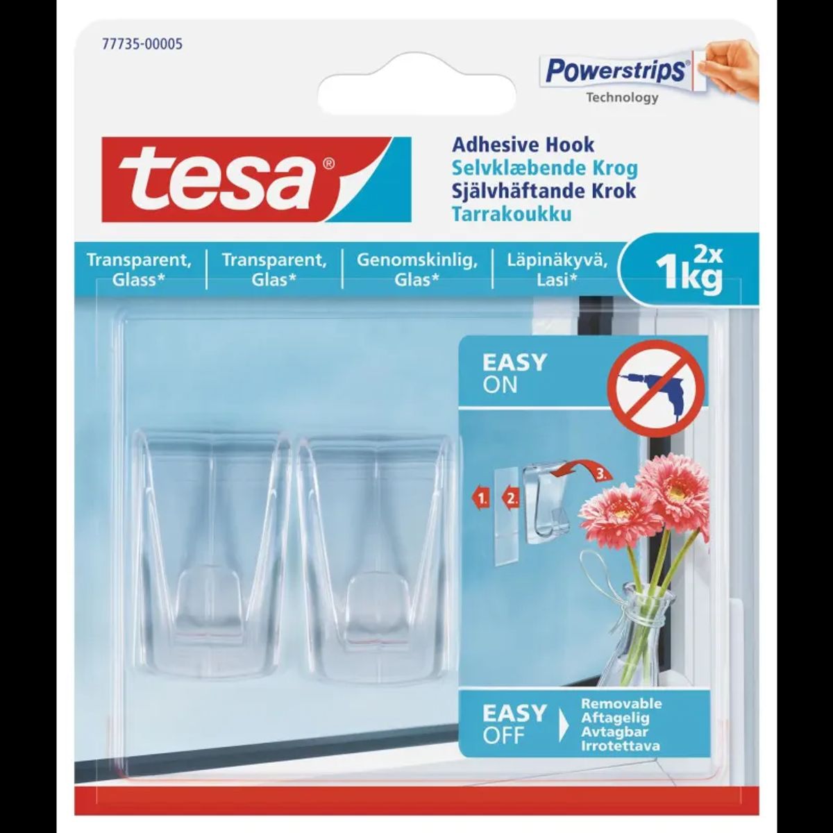 Tesa Klæbekrog til transparente overflader og glas (1 kg), 2 stk.